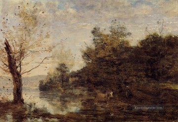  Herd Kunst - Cowherd durch das Wasser plein air Romantik Jean Baptiste Camille Corot